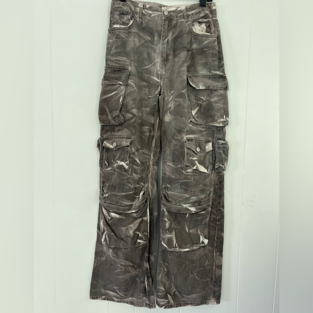 Forever 21 Brown Tie-Dye Wide Leg Cargo Jeans